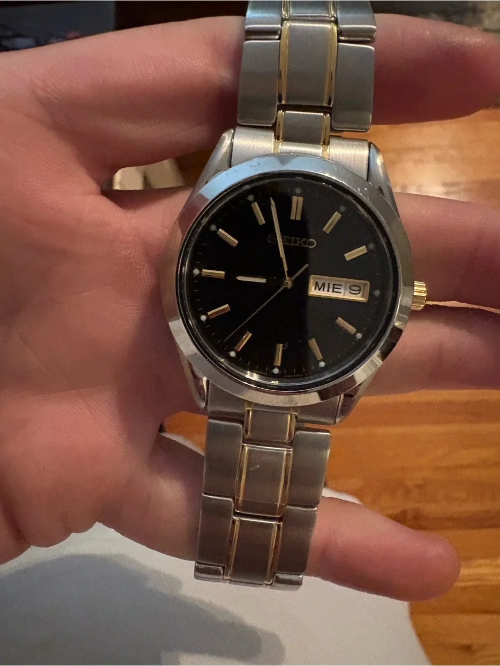 Seiko Silver and Gold Two-Tone Watch with Black Dial